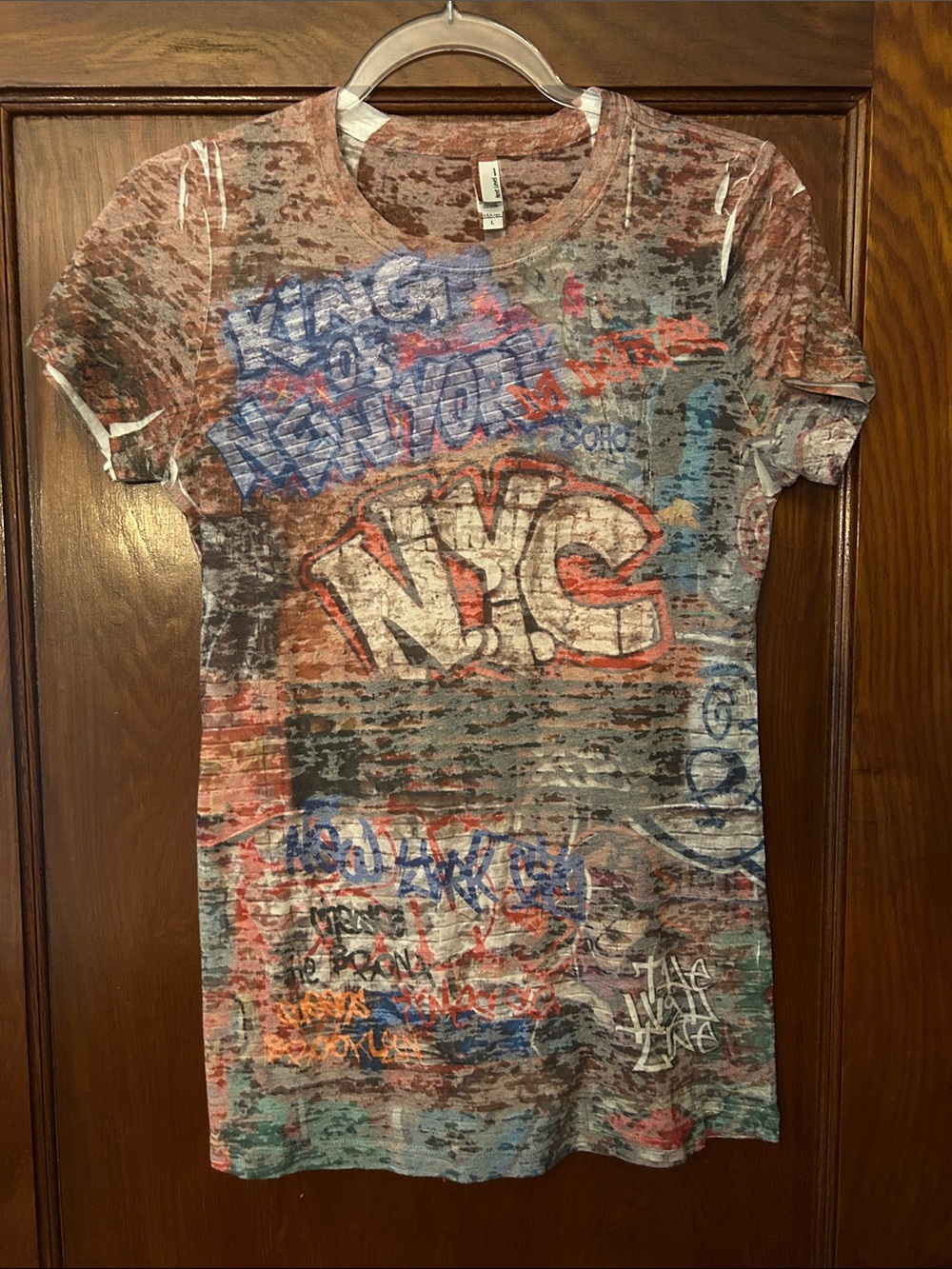 Next Level Graffiti Print Kings of NYC Fitted Burnout Tee Large